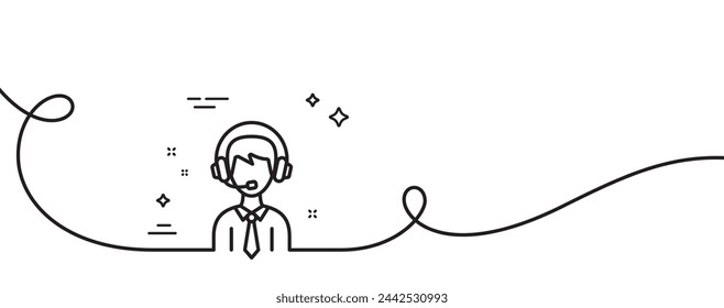 Shipping support line icon. Continuous one line with curl. Delivery manager sign. Logistics help symbol. Shipping support single outline ribbon. Loop curve pattern. Vector
