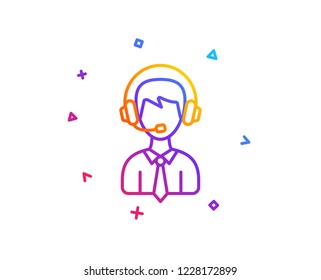 Shipping support line icon. Delivery manager sign. Logistics help symbol. Gradient line button. Shipping support icon design. Colorful geometric shapes. Vector