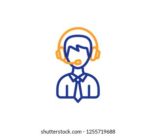 Shipping support line icon. Delivery manager sign. Logistics help symbol. Colorful outline concept. Blue and orange thin line color icon. Shipping support Vector