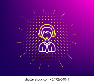 Shipping support line icon. Halftone pattern. Delivery manager sign. Logistics help symbol. Gradient background. Shipping support line icon. Yellow halftone pattern. Vector