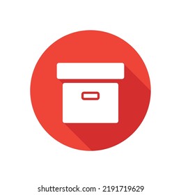 Shipping symbol, package icon, round button, long shadow style.