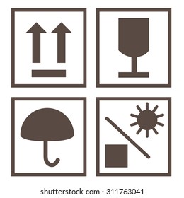 Shipping symbols keep dry, sign up, fragile and protect from sun vector. Package symbols