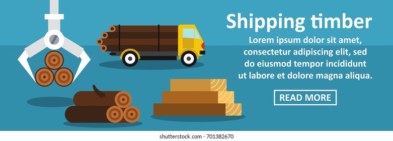 Shipping timber banner horizontal concept. Flat illustration of shipping timber banner horizontal vector concept for web