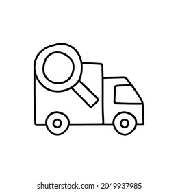 Shipping tracking icon  in flat black line style, isolated on white background 