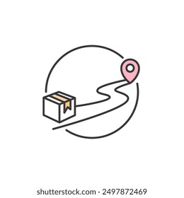 Shipping tracking icon. Picture of package in logistic process from the shop to the pin point destination customer. Symbol shipment tracking process. It refers of the activity of online shopping. 