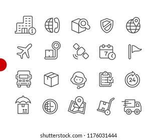 Shipping & Tracking Icons // Red Point Series - Vektorliniensymbole für digitale oder gedruckte Projekte