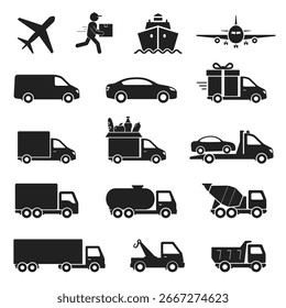 Shipping transport icon set. Vector isolated illustration.