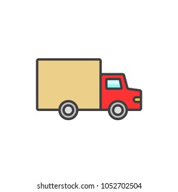 Shipping truck, car flat line colored icon.