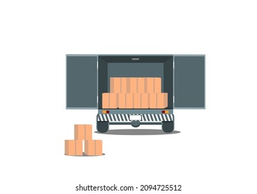 Shipping truck fast Delivery tracking at home and office City Logistics Warehouse courier, delivery man check on mobile. Design box on container Vector illustration Fast delivery service concept.