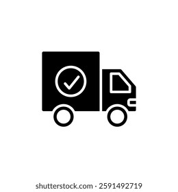 Shipping truck icon with check mark, simple flat style, illustration, logo sign symbol pictogram template, for ui or ux isolated on white for mobile app, editable