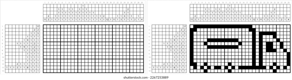 Shipping Truck Icon Nonogram Pixel Art, Good Transport Truck Icon, Vehicle Vector Art Illustration, Logic Puzzle Game Griddlers, Pic-A-Pix Picture Paint By Numbers