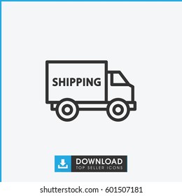 Shipping Truck Icon. Simple Outline Shipping Truck Vector Icon. On White Background.