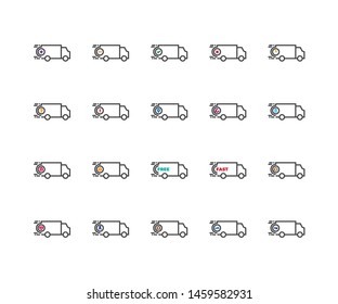 Shipping truck icon vector. Set of Line icons. Vector illustration for apps and websites. icon design with consisten line