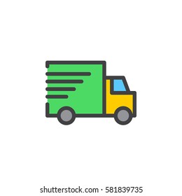 Shipping truck line icon, filled outline vector sign, linear colorful pictogram isolated on white. Fast, express delivery symbol, logo illustration