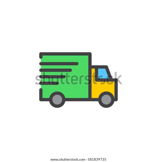 Shipping truck line icon, filled outline\
vector sign, linear colorful pictogram isolated on white. Fast,\
express delivery symbol, logo\
illustration