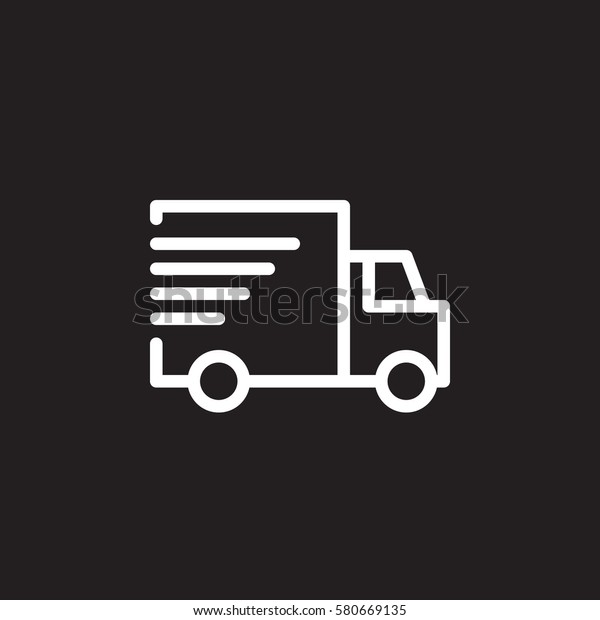 Shipping truck line icon, outline vector\
sign, linear white pictogram isolated on black. Fast, express\
delivery symbol, logo\
illustration