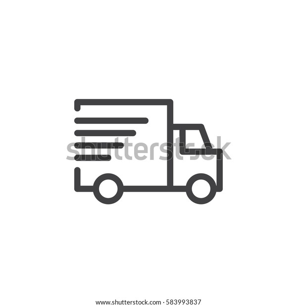 Shipping truck line icon, outline vector\
sign, linear style pictogram isolated on white. Fast, express\
delivery symbol, logo\
illustration