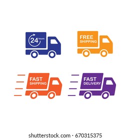 Shipping truck vector icon on white background.