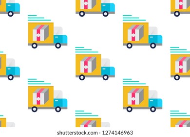 Shipping van icon in flat style isolated on white background.  Seamless pattern stock vector illustration