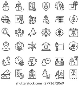 Shipping vector icon set. Ship illustration sign collection. Sea transport symbol. Navigation logo.