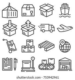 Shipping vector icons for logistic company. Parcel delivery service icon set