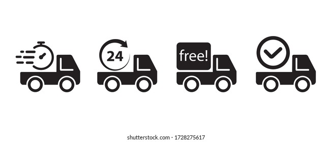 Shipping vector icons set. Fast delivery truck.