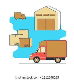 Shipping and warehouse banner template in flat style