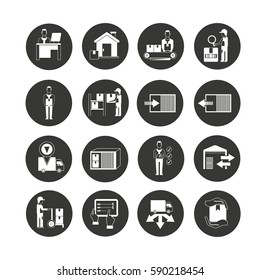 shipping and warehouse icon set in circle buttons