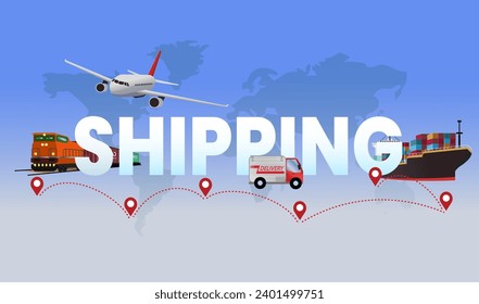 Versandwortkonzept, Größe des Banners auf Versandtypografie, globale Wirtschaftslogistik Import-Typografie-Poster, Expeditions- und Schiffsindustrie