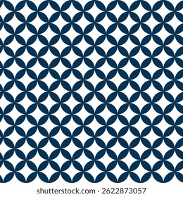Shippo seamless Japanese traditional pattern. Circular geometric motif in navy blue. Repeating background design for textile, decoration, and cultural themes, Vector Illustration