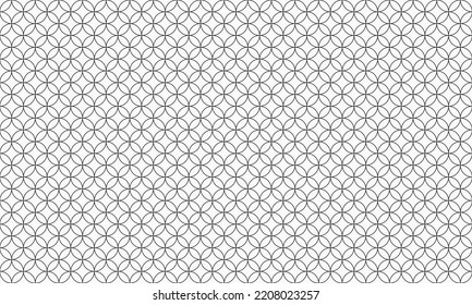 Shippoumon circle wedge pattern, traditional Japanese motif, archetypal design in the Heian Period. Geometric line art background. Simple luxury vintage seamless wallpaper, vector in black and white.