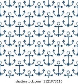 Ship's anchor. Background in the marine style. Seamless pattern.