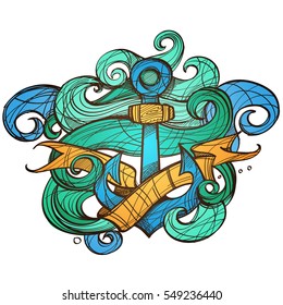 The ship's anchor and crab tattoo. Illustration for design t-shirts and other items.