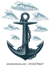 Ship's anchor. Editable hand drawn illustration. Vector vintage engraving. Isolated on white background. 8 EPS