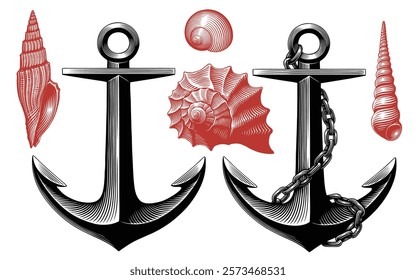 Ship's anchor. Editable hand drawn illustration. Vector vintage engraving. Isolated on white background. 8 EPS