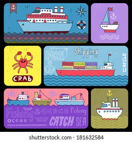 Ships banners set. Vector illustration.