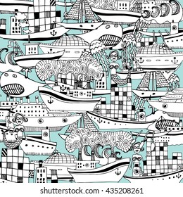 Ships and boats cargo cruise and container marine transport Collage.