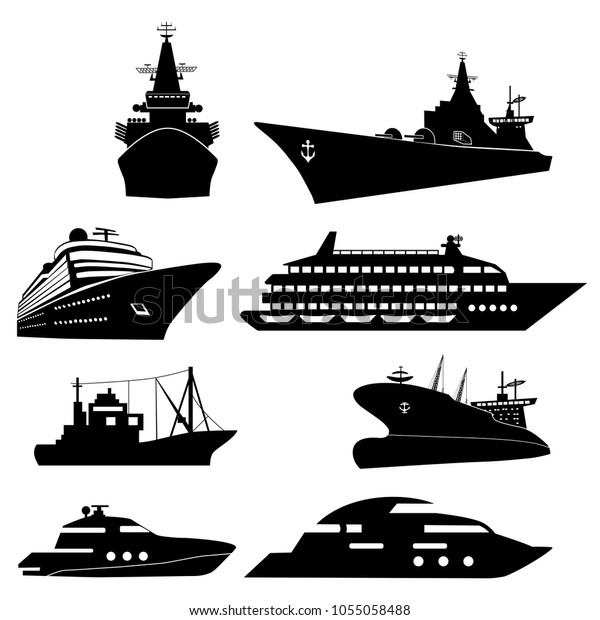 船と船のアイコン バージ クルーズ船 船舶 漁船のベクター画像標識 海洋車の黒いシルエットイラスト のベクター画像素材 ロイヤリティフリー Shutterstock