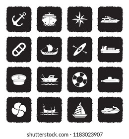 Ships, Boats And Nautical Icons. Grunge Black Flat Design. Vector Illustration. 