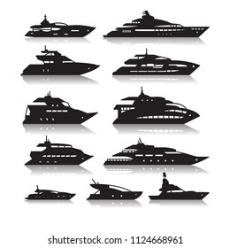 Ships And Boats Set, Yacht Icon Set. Vector. 