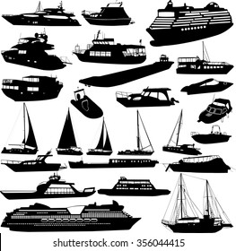 Ships and boats silhouettes  collection - vector