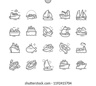 Ships and Boats Well-crafted Pixel Perfect Vector Thin Line Icons 30 2x Grid for Web Graphics and Apps. Simple Minimal Pictogram