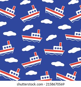 Ships and clouds seamless pattern - vector