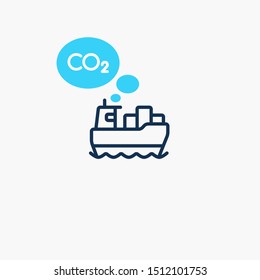 Ships co2 carbon dioxide emission symbol. Flat symbol isolated on light background.