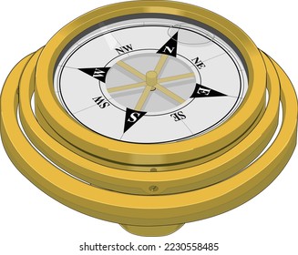 Ship's Compass Instrument Vector Illustration