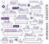 Ships doodle set. School notebook. Vector illustration.