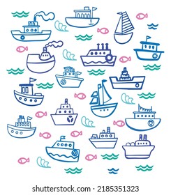 Ships doodle set. Vector illustration.