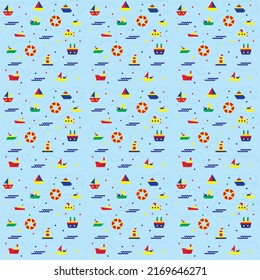 Ships geometric design pattern children's wallpaper colorful boats print