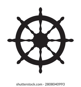 Ship's Helm Silhouette Vector. Captain or sailor ship helm wheel black and white steering wheel nautical icon. Ideal for use as a tattoo, icon, web graphic design, and infographic concepts. EPS 10.

