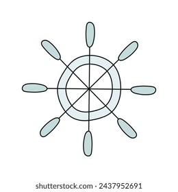 Ship's helm. Vector illustration in doodle style. Isolated on white background
